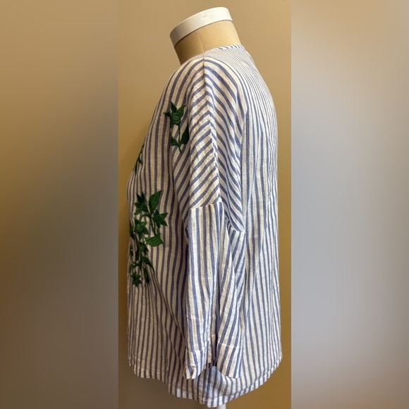 Nice Things Paloma S. White Blue French Striped Cotton Blouse women's Medium - Picture 5 of 12